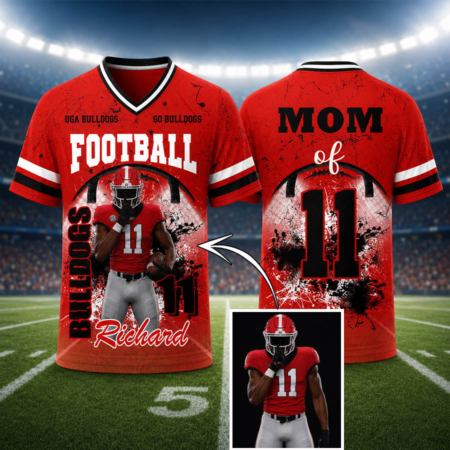 Personalized Football Mom Jersey with Custom Player Photo, Name & Number – Game Day Gift for Football Mom Dad Family