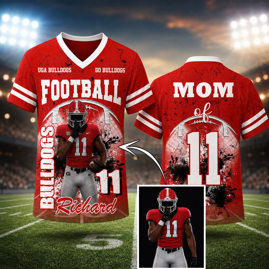 Personalized Football Mom Jersey with Custom Player Photo, Name & Number – Game Day Gift for Football Mom Dad Family