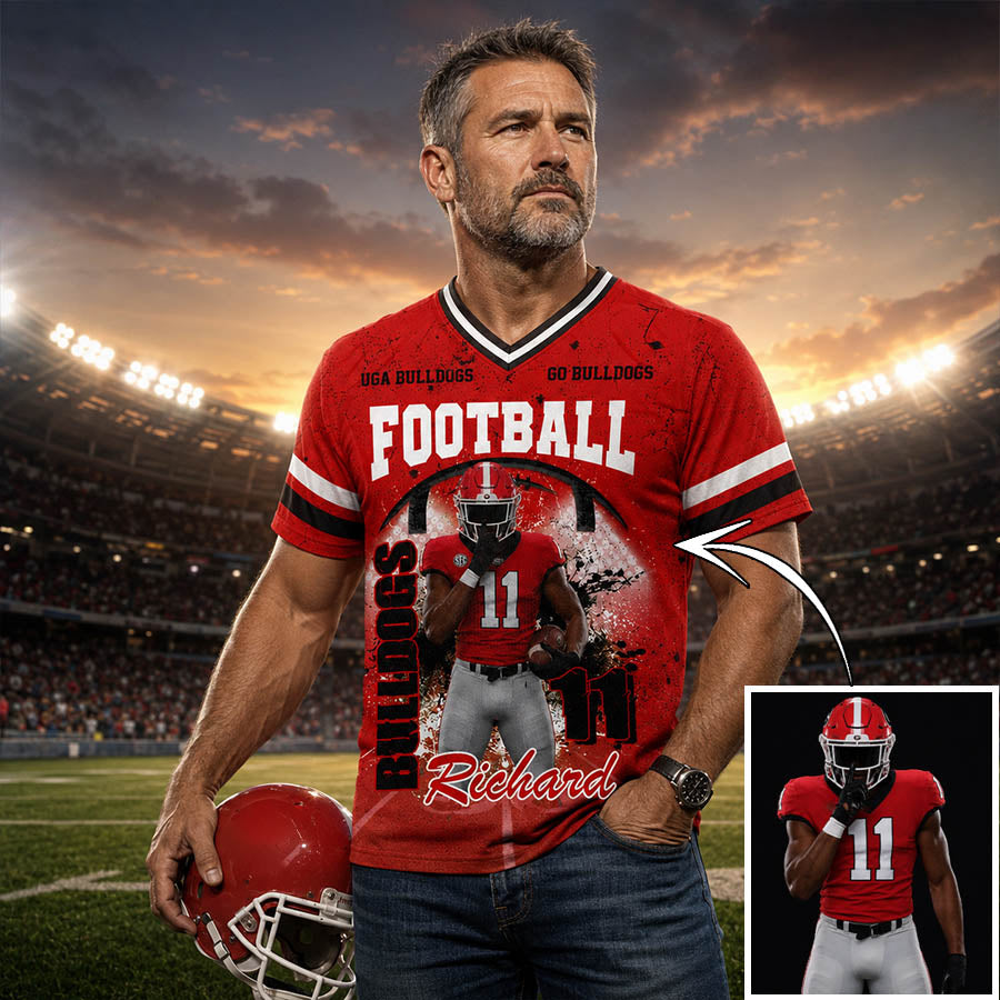 Personalized Football Mom Jersey with Custom Player Photo, Name & Number – Game Day Gift for Football Mom Dad Family