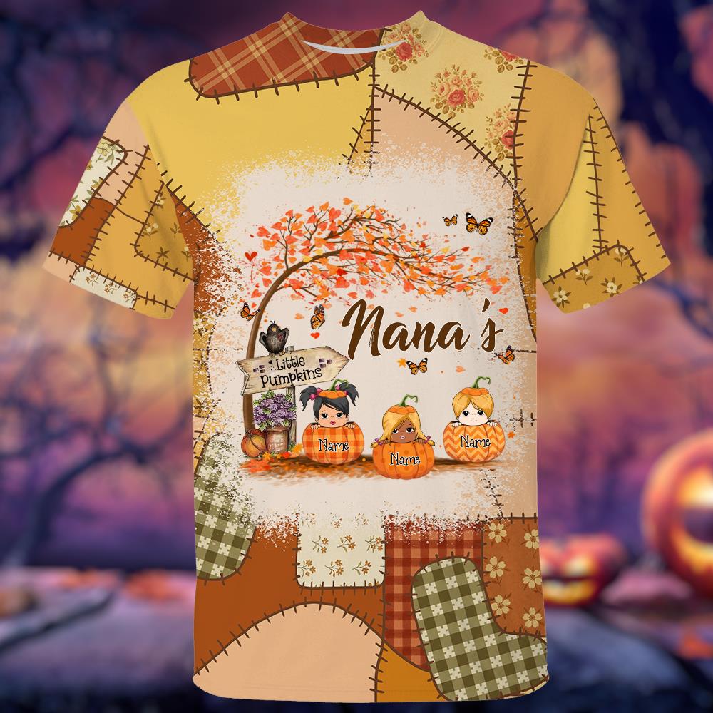 Personalized Grandma's Little Preppy Floral Pumpkin All Over Print Shirt Nh00