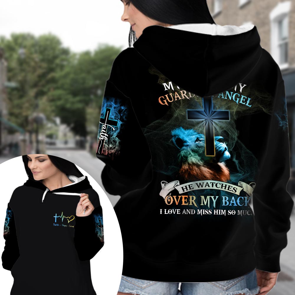 My Dad Is My Guardian Angel He Watches Over My Back - Personalized Memorial All Over Print Shirt