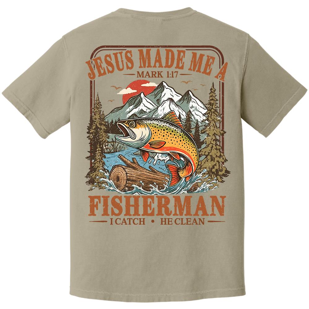 Jesus Made Me A Fisherman T-Shirt – Mark 1:17 Christian Fishing Shirt Hv01