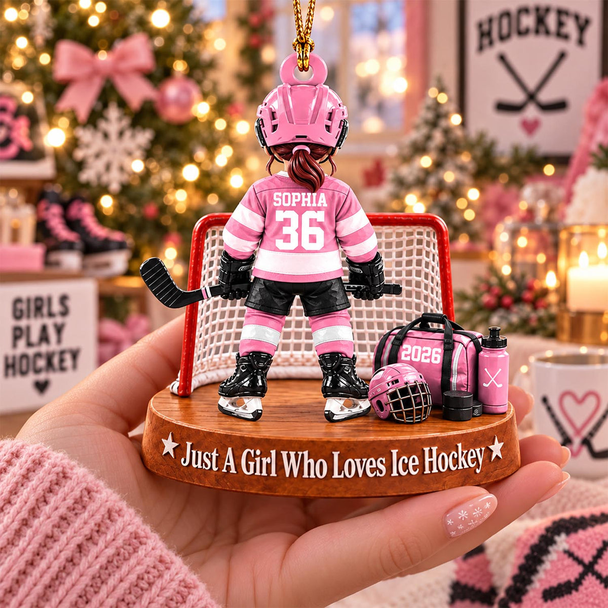 Custom Just A Girl Who Loves Ice Hockey Ornament, Christmas Tree Decoration, Hockey Gift L0411 Pt99
