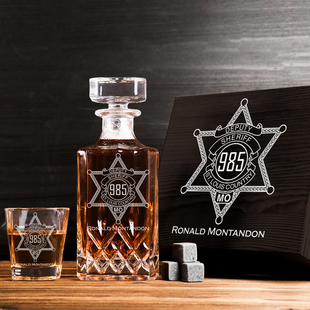 Deputy Sheriff Badge Decanter Set Gift For Deputy Sheriff Law Enforcement Police Decanter Set H2511