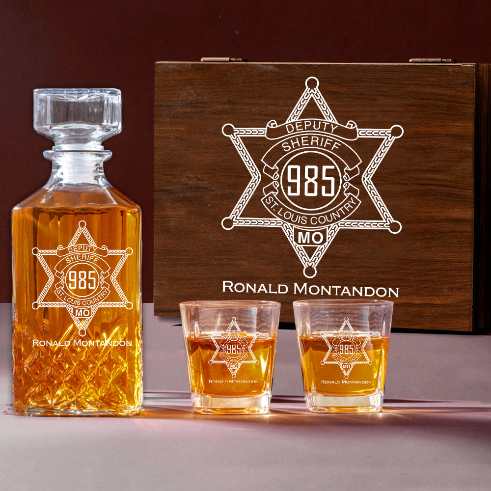Deputy Sheriff Badge Decanter Set Gift For Deputy Sheriff Law Enforcement Police Decanter Set H2511