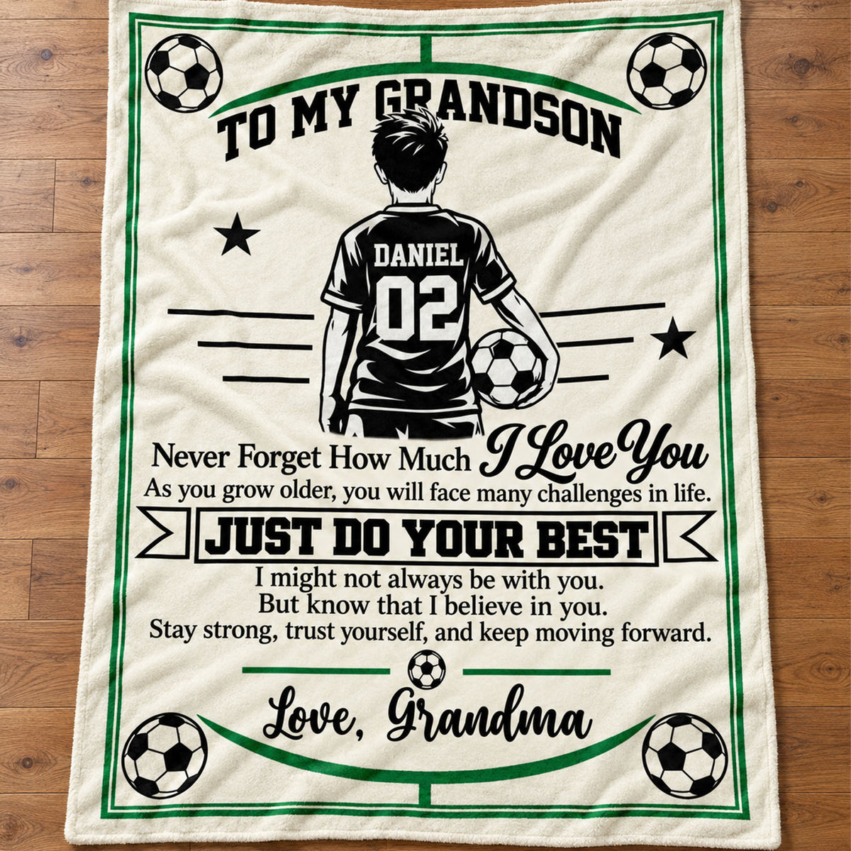 Personalized Soccer Blanket for Grandson, Custom Name & Number Soccer Player Throw Blanket, Gift from Grandma Na02 Nh00 KL07