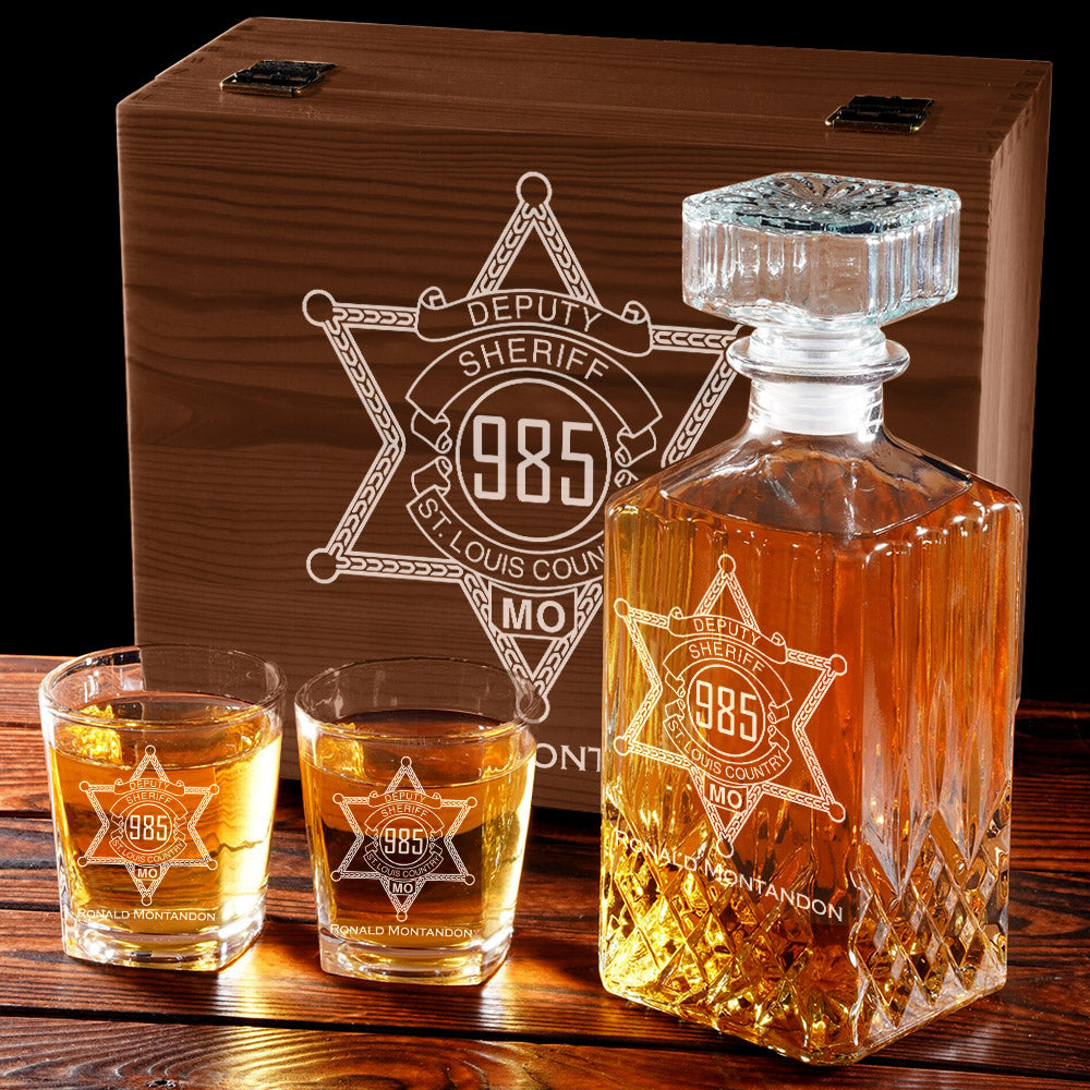 Deputy Sheriff Badge Decanter Set Gift For Deputy Sheriff Law Enforcement Police Decanter Set H2511