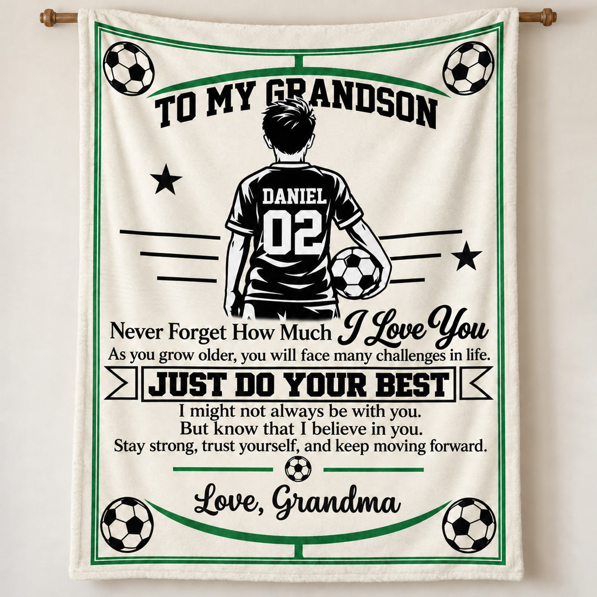 Personalized Soccer Blanket for Grandson, Custom Name & Number Soccer Player Throw Blanket, Gift from Grandma Na02 Nh00 KL07