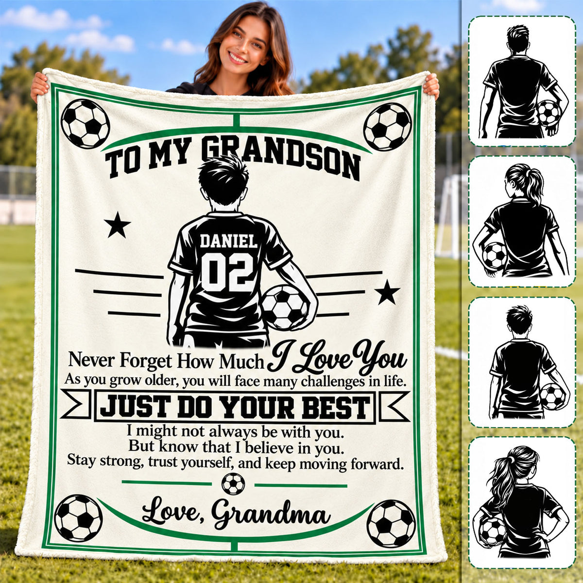 Personalized Soccer Blanket for Grandson, Custom Name & Number Soccer Player Throw Blanket, Gift from Grandma Na02 Nh00 KL07