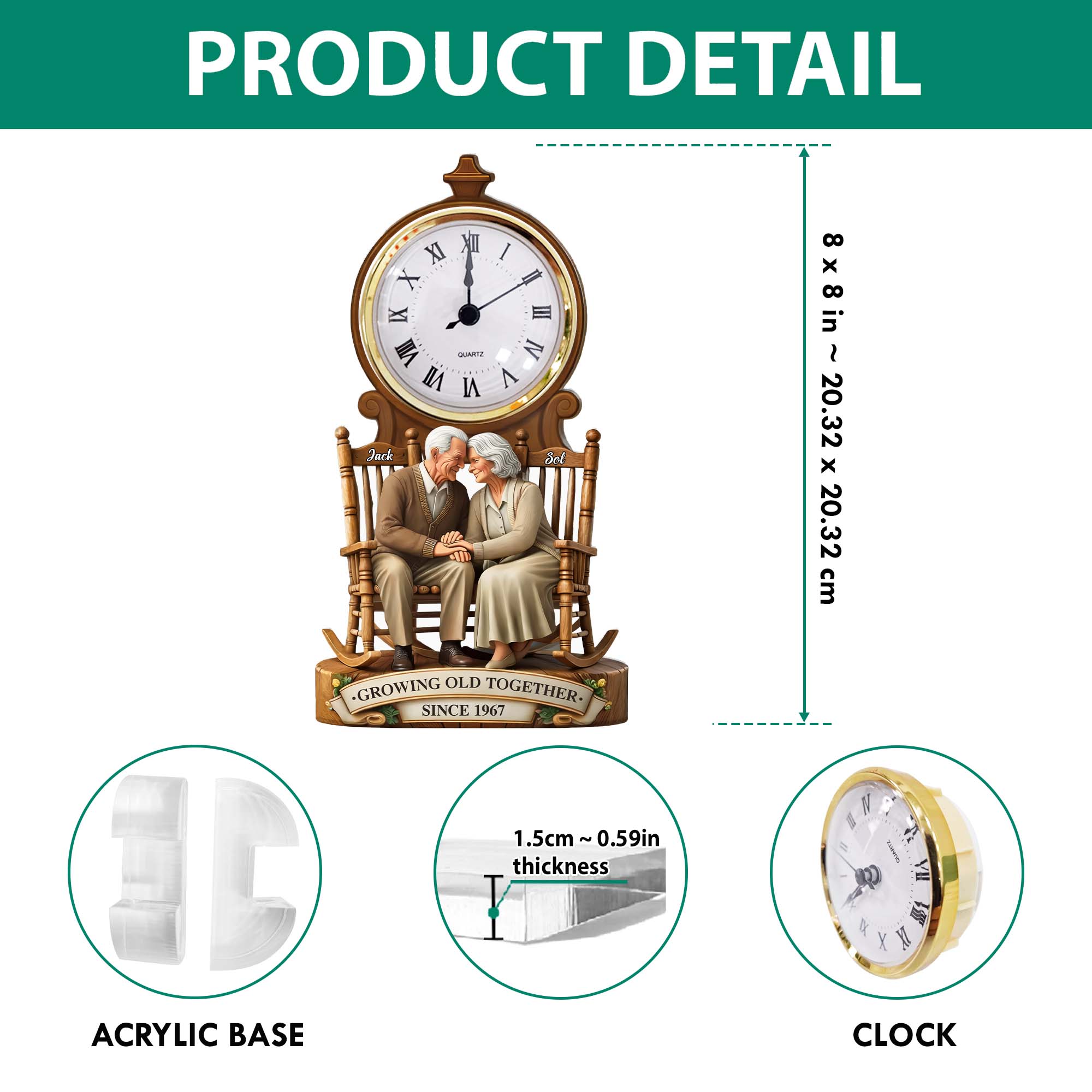 Growing Old Together Old Couple - Personalized Acrylic Desk Clock - Anniversary Gift For Couple Valentine Day T1807