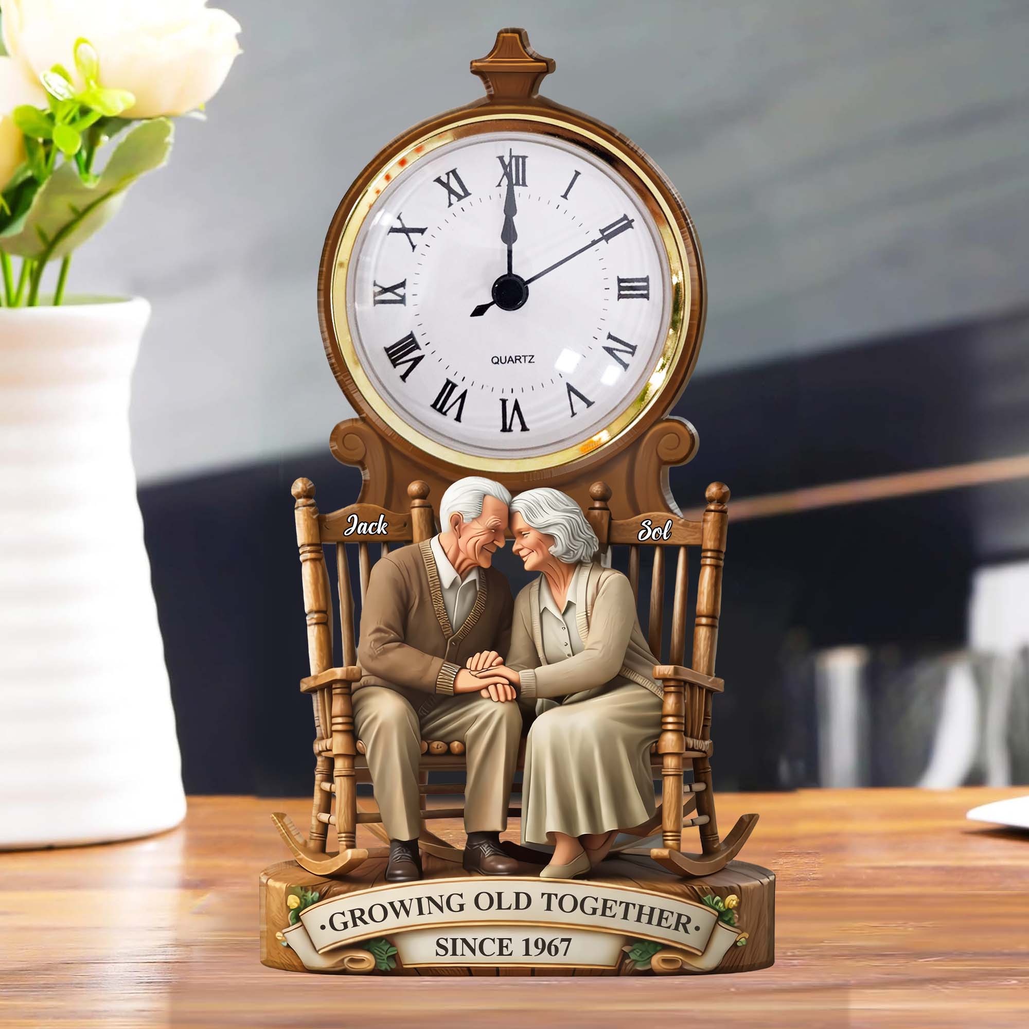 Growing Old Together Old Couple - Personalized Acrylic Desk Clock - Anniversary Gift For Couple Valentine Day T1807