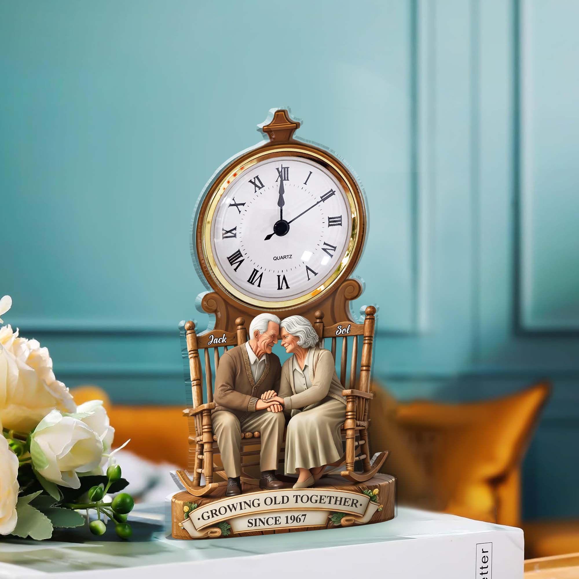 Growing Old Together Old Couple - Personalized Acrylic Desk Clock - Anniversary Gift For Couple Valentine Day T1807