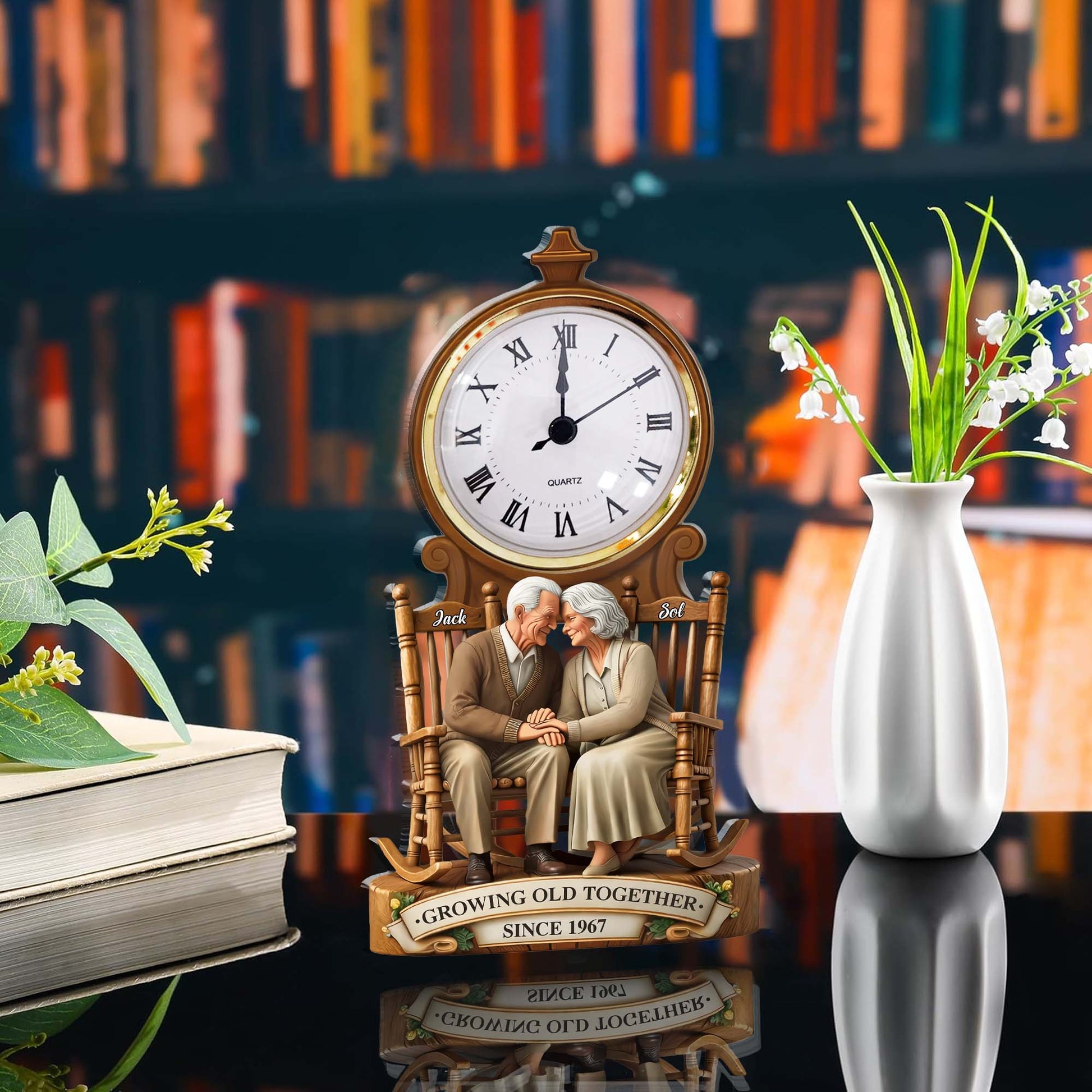 Growing Old Together Old Couple - Personalized Acrylic Desk Clock - Anniversary Gift For Couple Valentine Day T1807