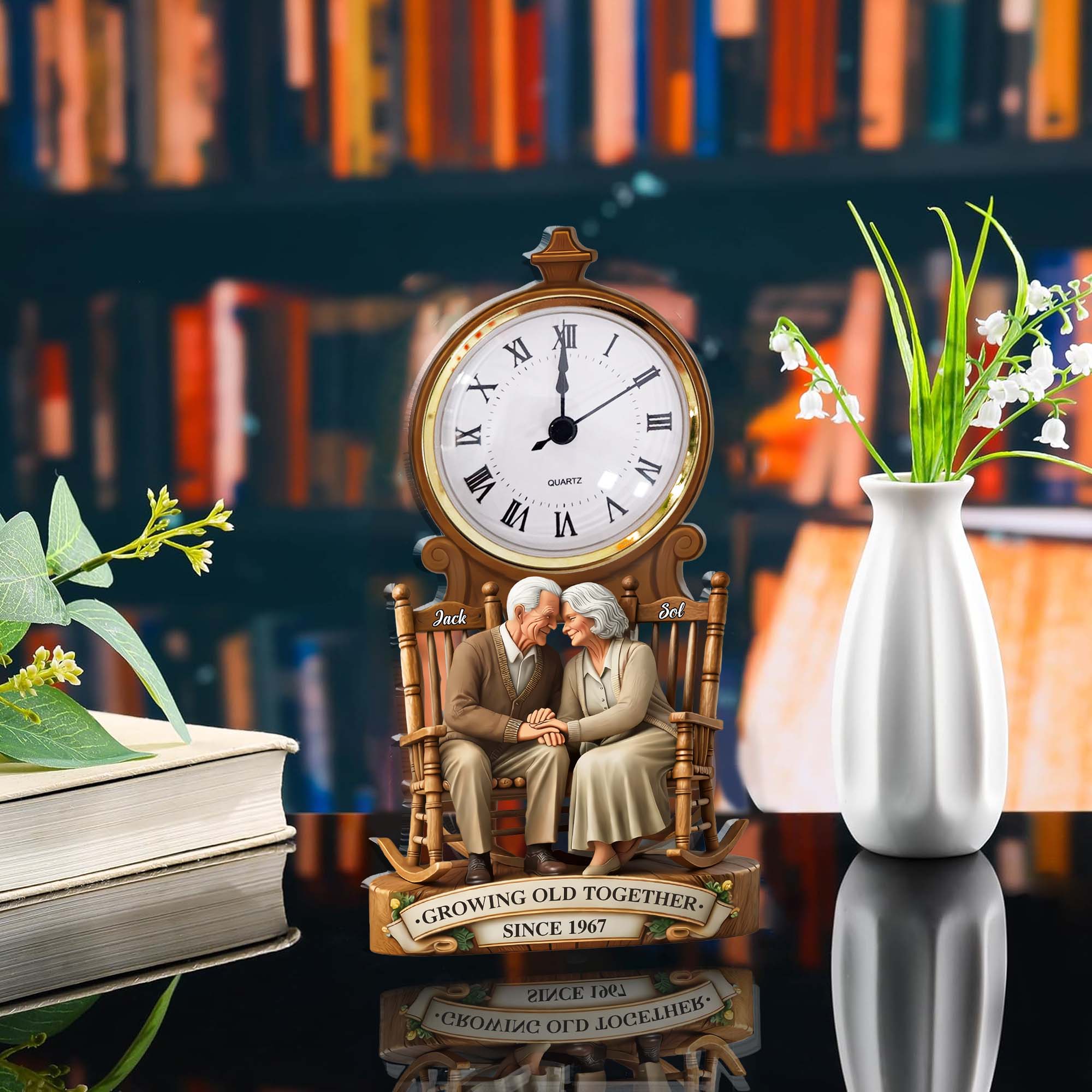 Growing Old Together Old Couple - Personalized Acrylic Desk Clock - Anniversary Gift For Couple Valentine Day T1807