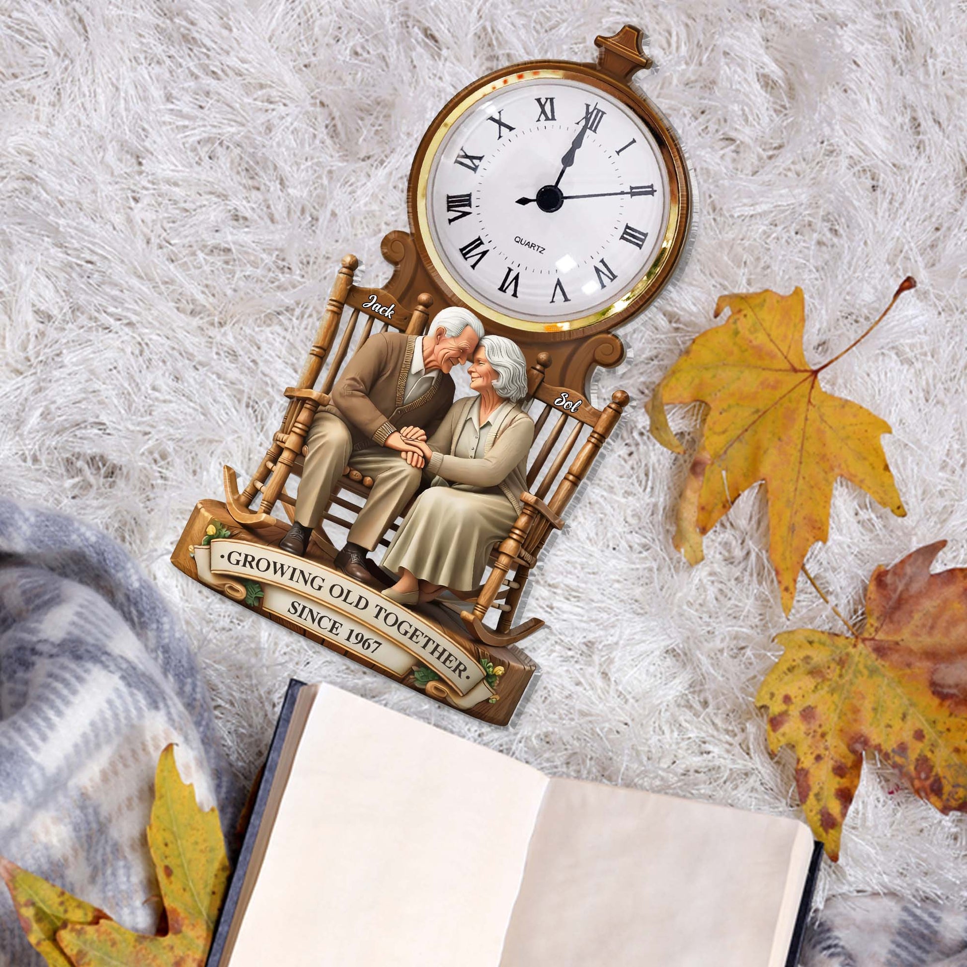 Growing Old Together Old Couple - Personalized Acrylic Desk Clock - Anniversary Gift For Couple Valentine Day T1807
