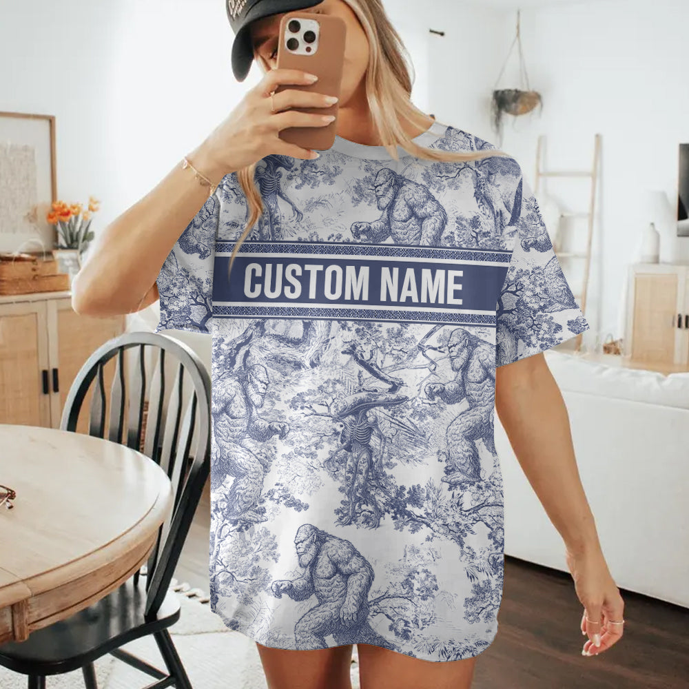 Custom Bigfoot Alien Dragon Dinosaur Wolf Style Gift Toile De Jouy Chinoiseries, Personalized All Over Print Shirt Hv01