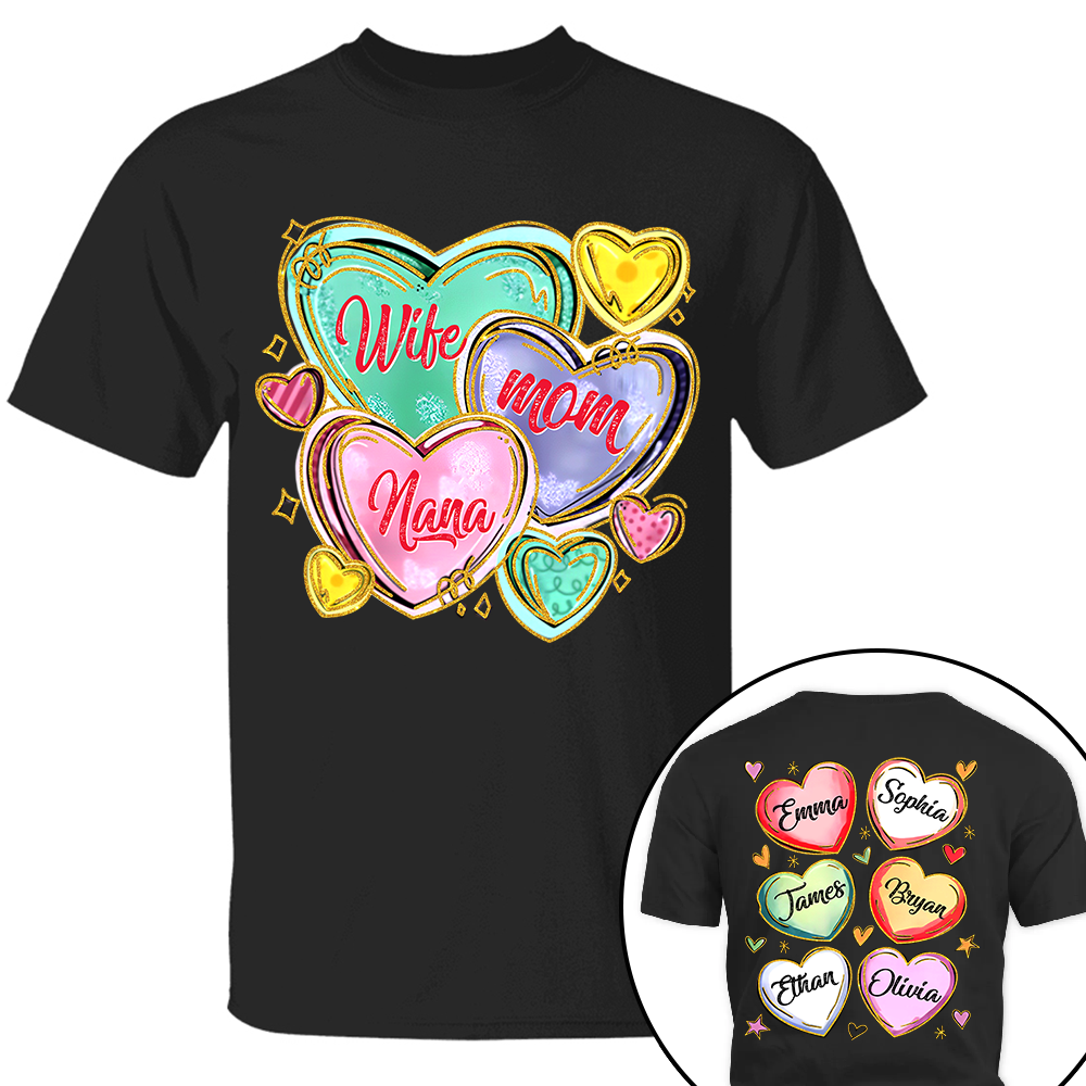 Personalized Grandma Heart Shirt, Custom Nickname Mom Grandma Shirts, Valentine Grandma Mom Gifts