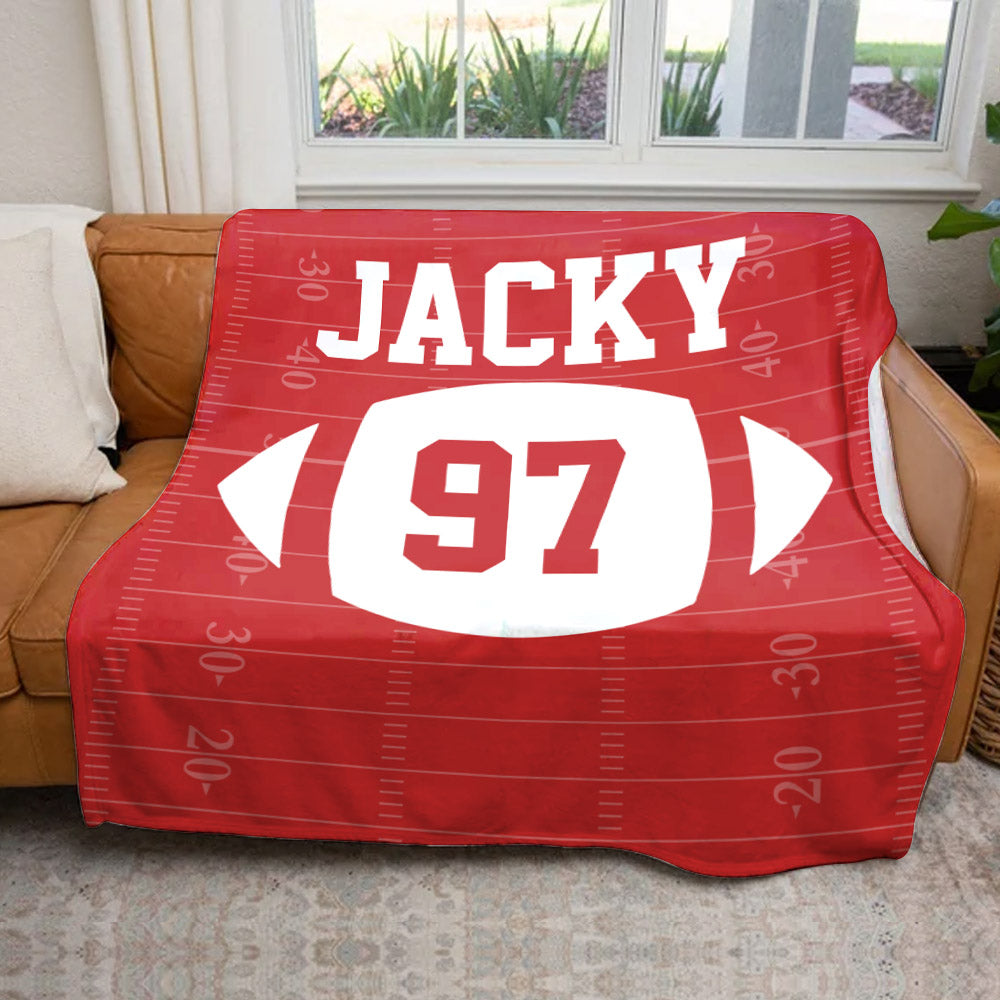 Custom Football Blanket with Name and Number, Custom Name Blanket, Football Blanket, Sports Blanket, Team Gift, Gift for Him, Football Gift Pt99