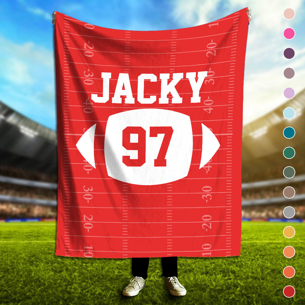 Custom Football Blanket with Name and Number, Custom Name Blanket, Football Blanket, Sports Blanket, Team Gift, Gift for Him, Football Gift Pt99