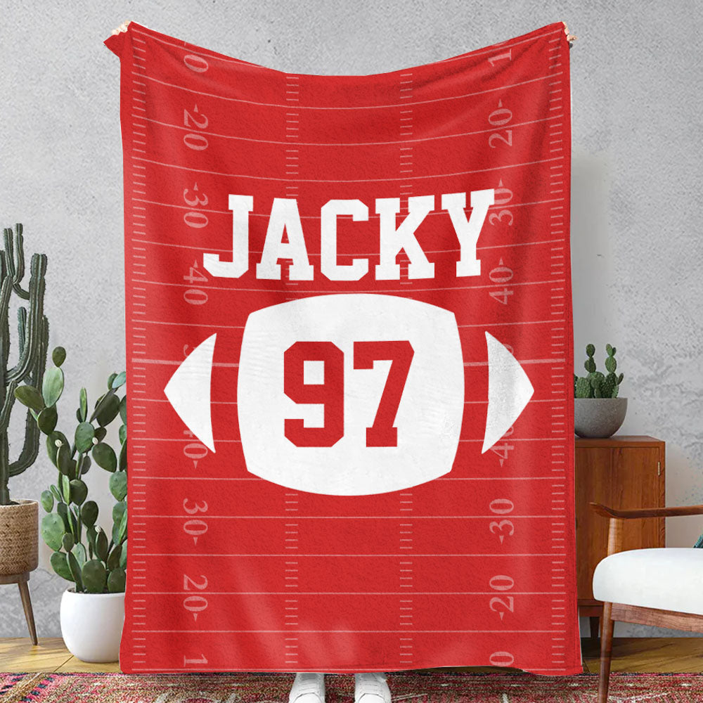 Custom Football Blanket with Name and Number, Custom Name Blanket, Football Blanket, Sports Blanket, Team Gift, Gift for Him, Football Gift Pt99