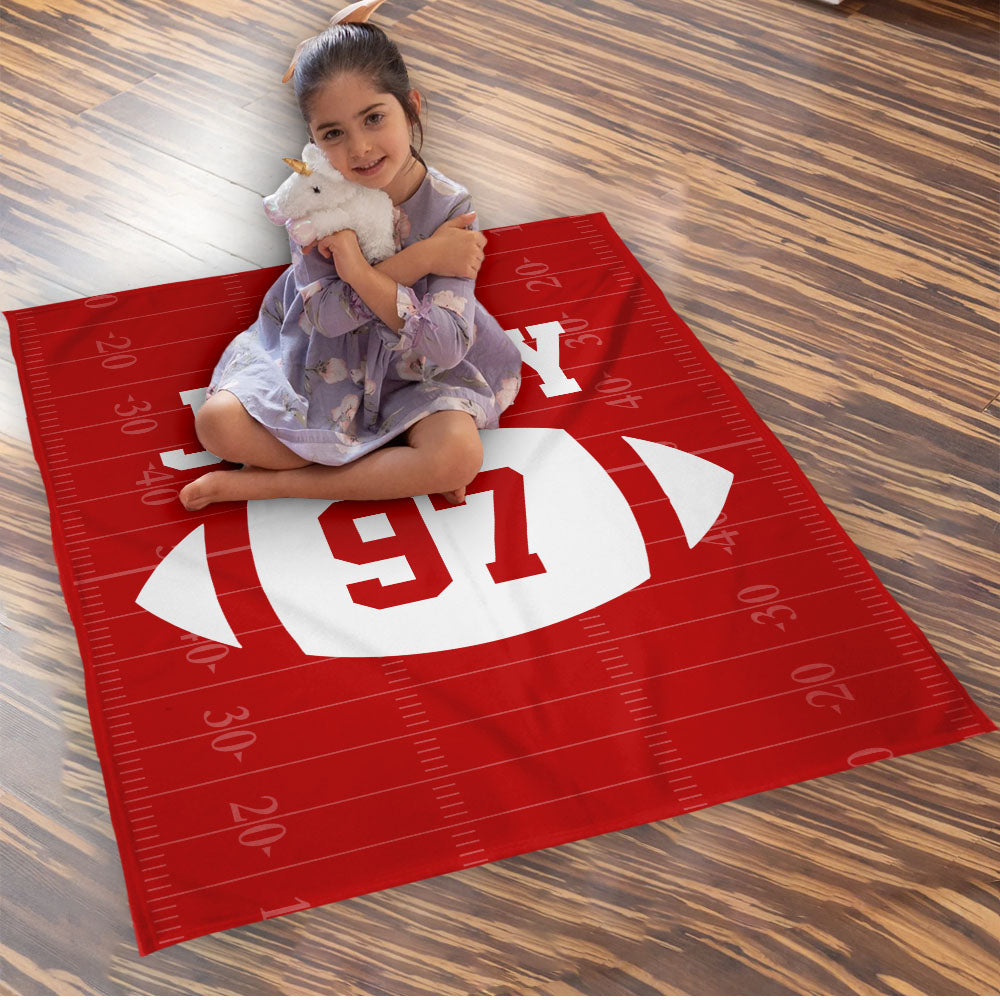 Custom Football Blanket with Name and Number, Custom Name Blanket, Football Blanket, Sports Blanket, Team Gift, Gift for Him, Football Gift Pt99