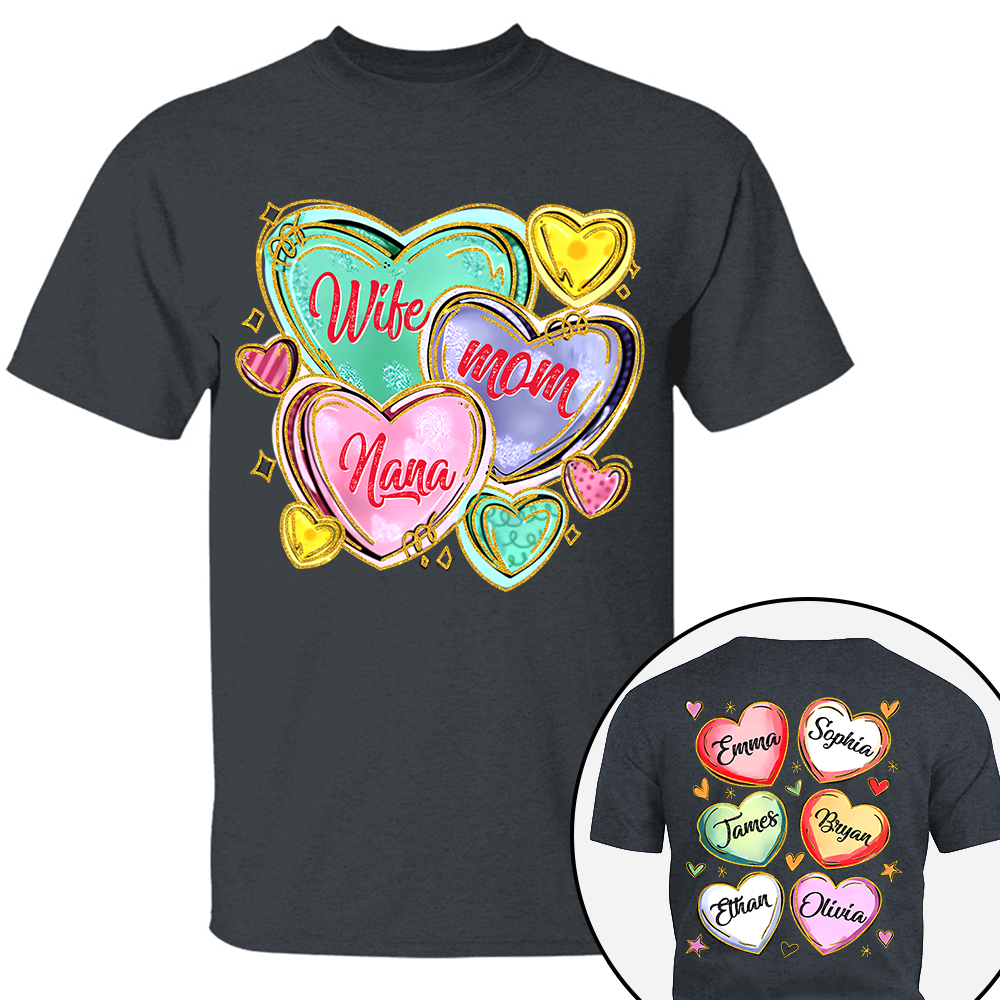 Personalized Grandma Heart Shirt, Custom Nickname Mom Grandma Shirts, Valentine Grandma Mom Gifts