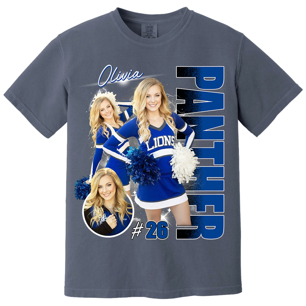 Custom Photo Cheerleading Shirt – Personalized Team Name & School Name Bootleg Style Tee Na02 Li29