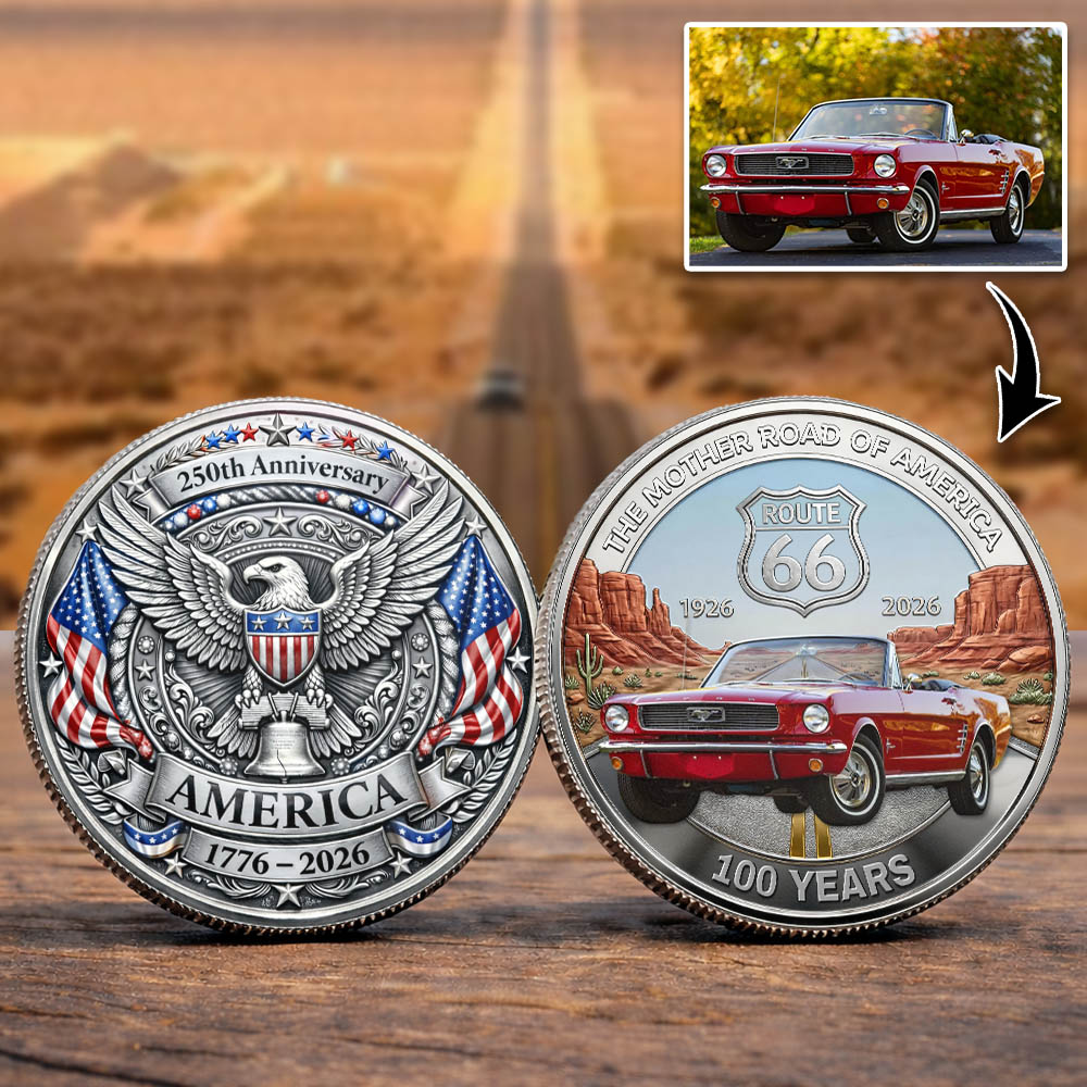 Celebrate 100 Years of Road Route 66 and America 250th Anniversary - Personalized Car Photo Commemorative Coin A2110 Pt99