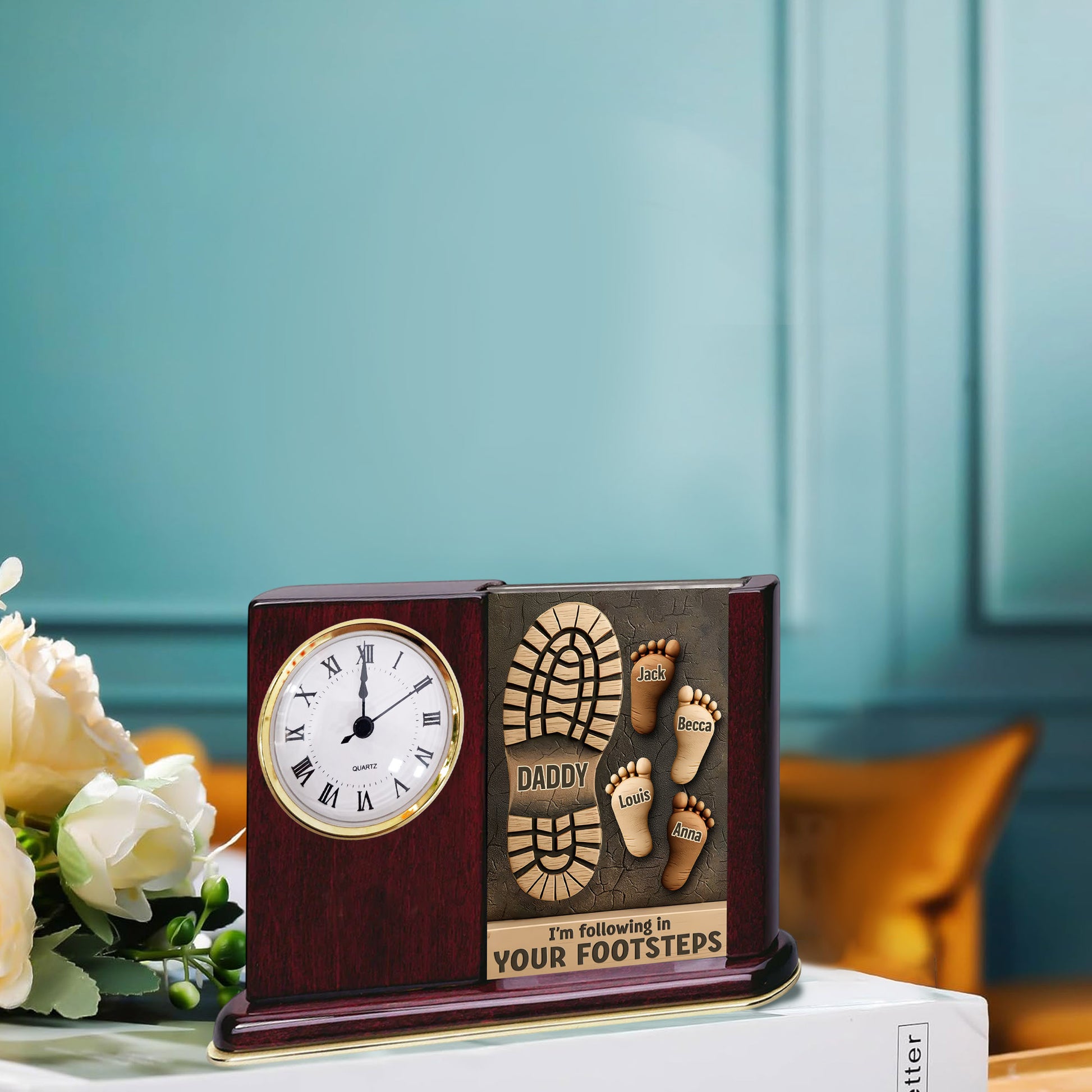 I'm Following In Your Footsteps - Personalized Acrylic Desk Clock Plaque Gift For Dad