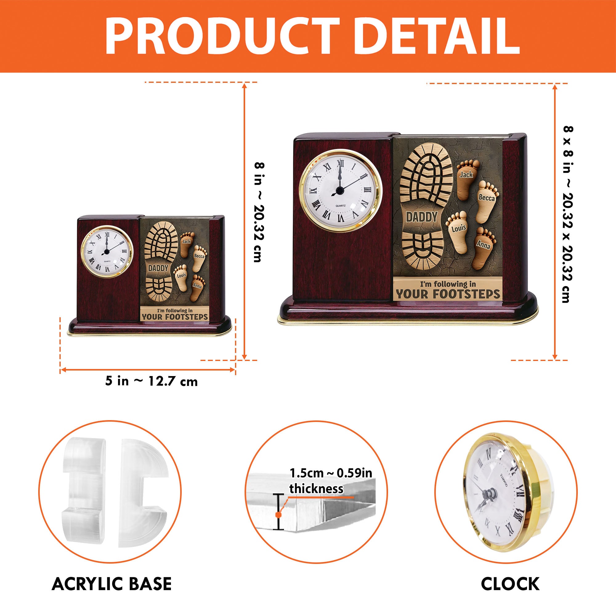 I'm Following In Your Footsteps - Personalized Acrylic Desk Clock Plaque Gift For Dad