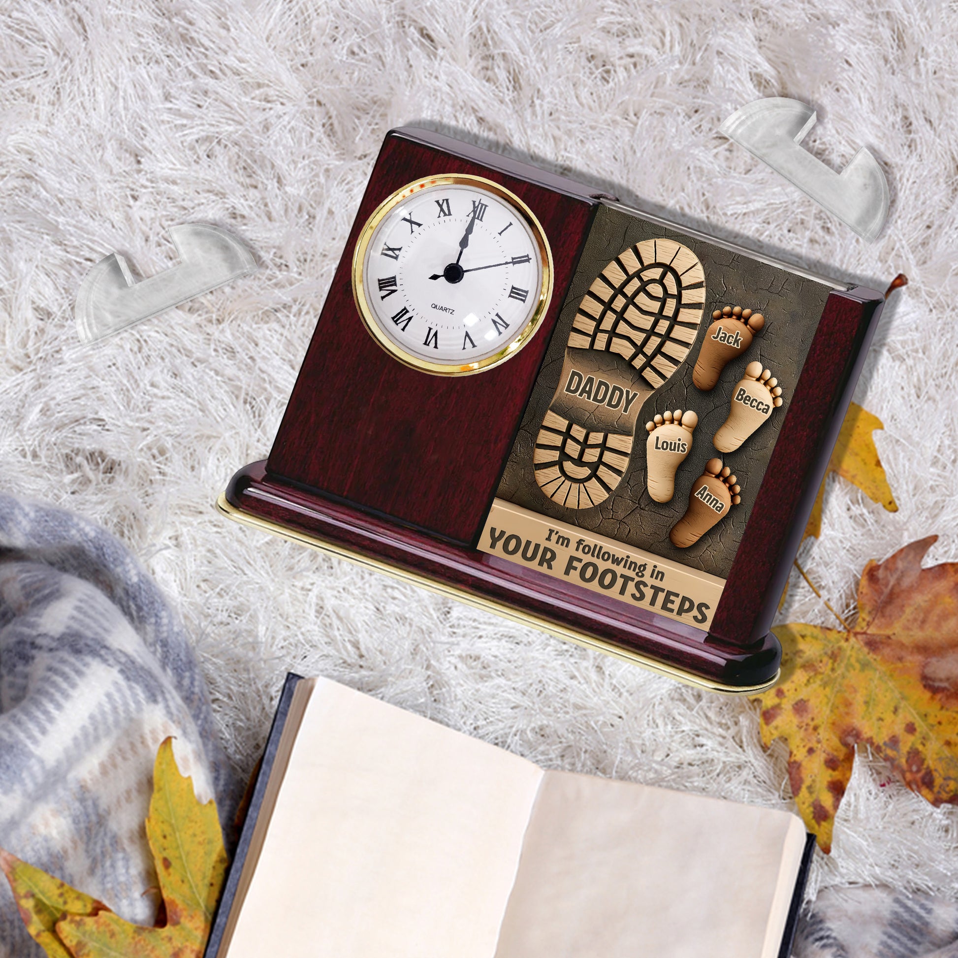 I'm Following In Your Footsteps - Personalized Acrylic Desk Clock Plaque Gift For Dad
