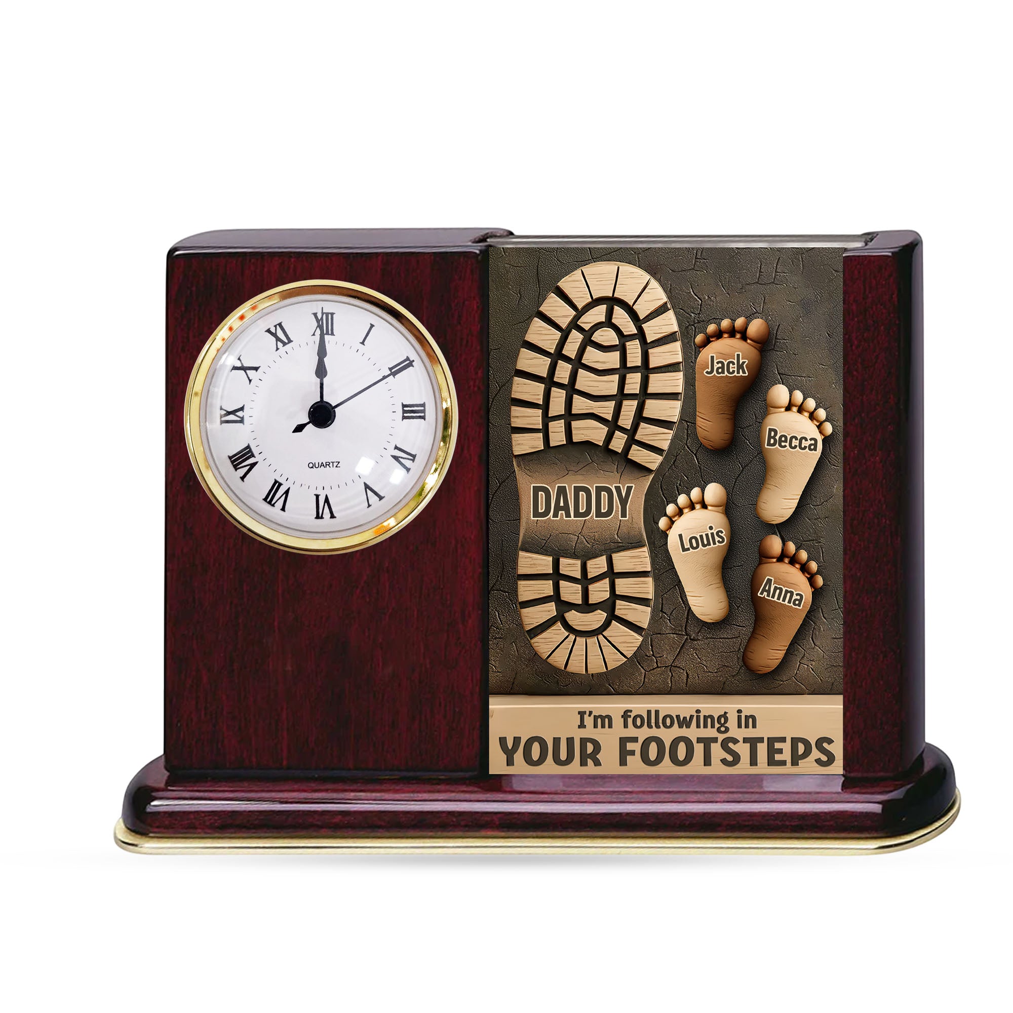 I'm Following In Your Footsteps - Personalized Acrylic Desk Clock Plaque Gift For Dad