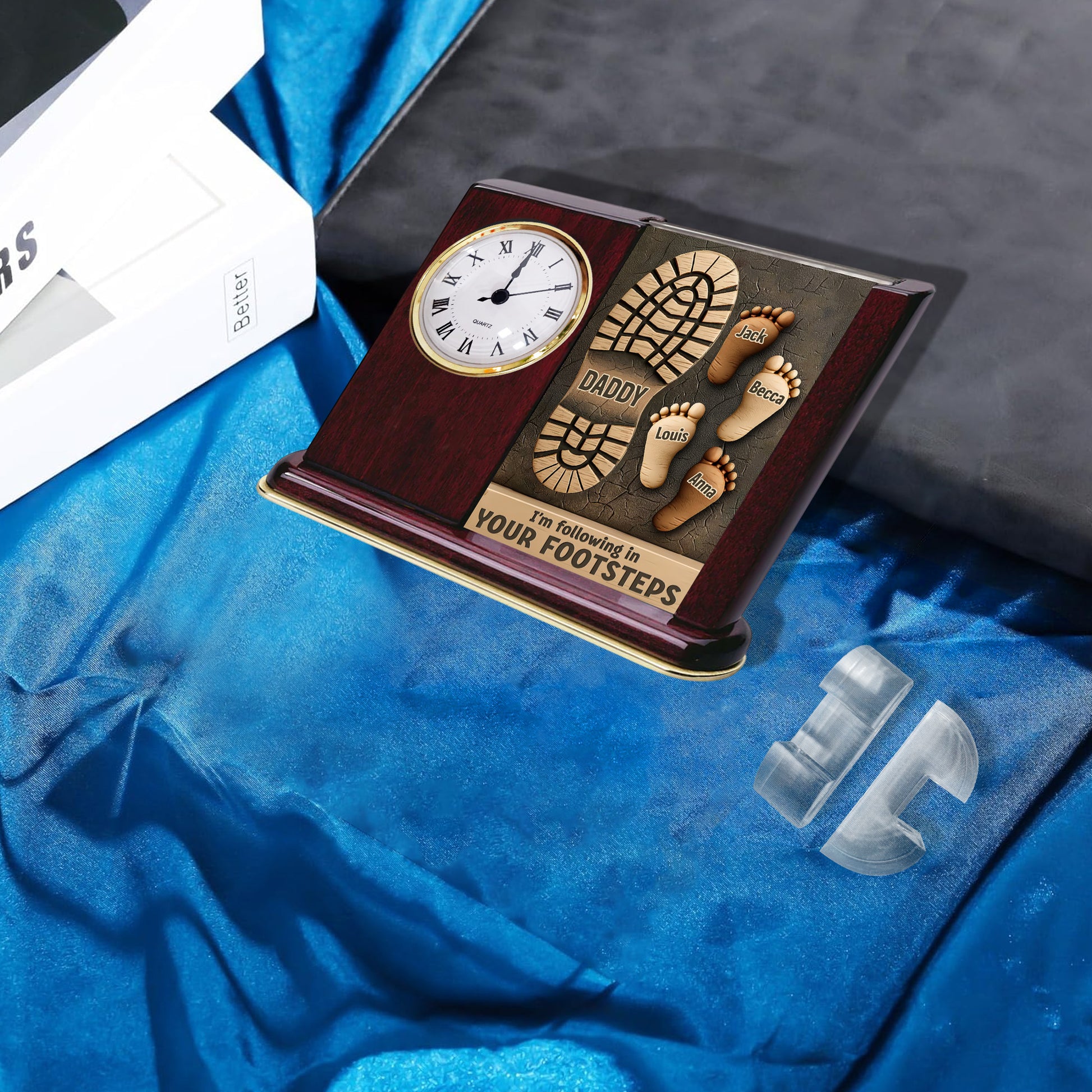 I'm Following In Your Footsteps - Personalized Acrylic Desk Clock Plaque Gift For Dad