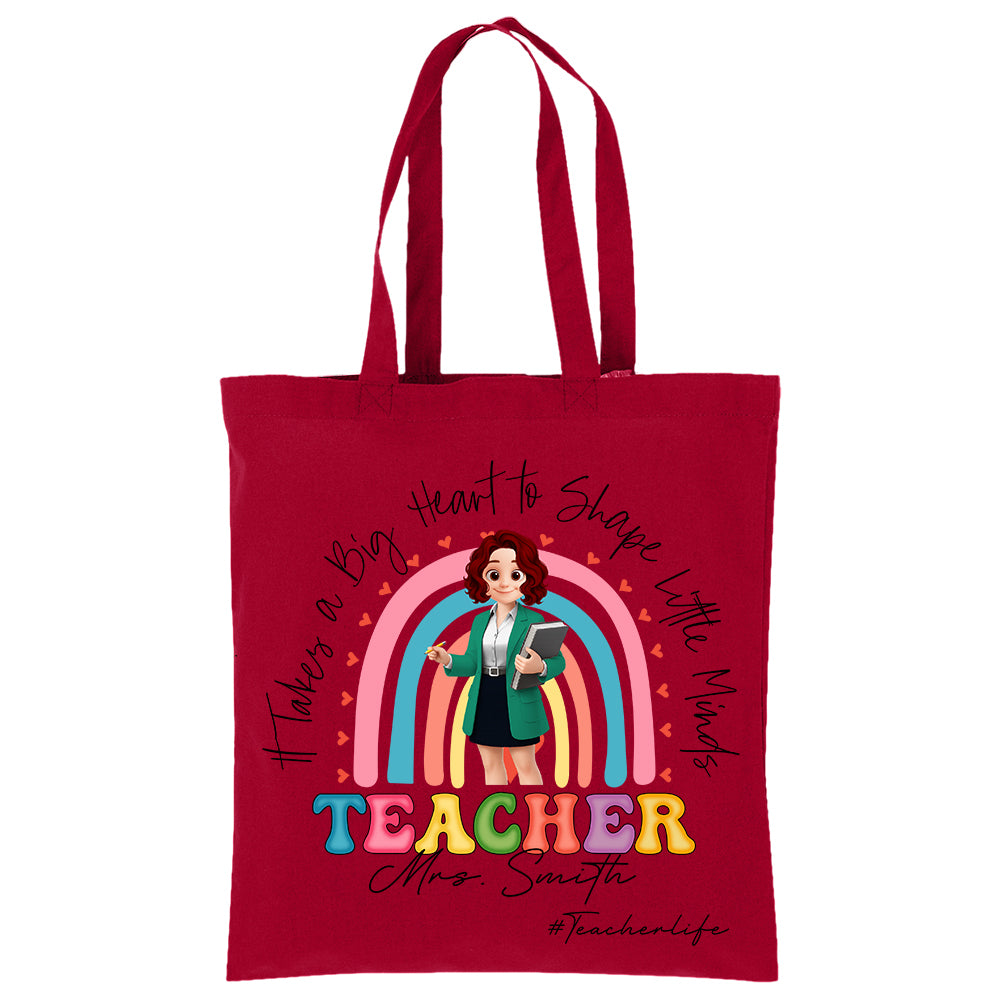 Personalized Teacher Tote Bag "It Takes a Big Heart", Custom Name, Teacher Appreciation Gift T1807 Do99