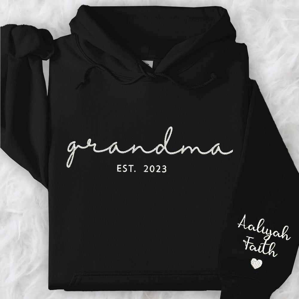 Embroidered Custom Grandma Sweatshirt with Grandkids Names on Sleeve