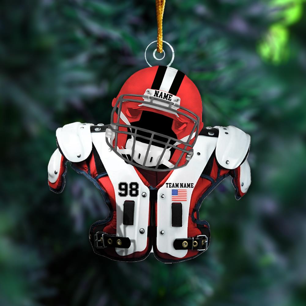 Personalized Football Shoulder Pads & Helmet Acrylic Ornament - Car Mirror Hanger, Backpack Charm, Home & Party Decor