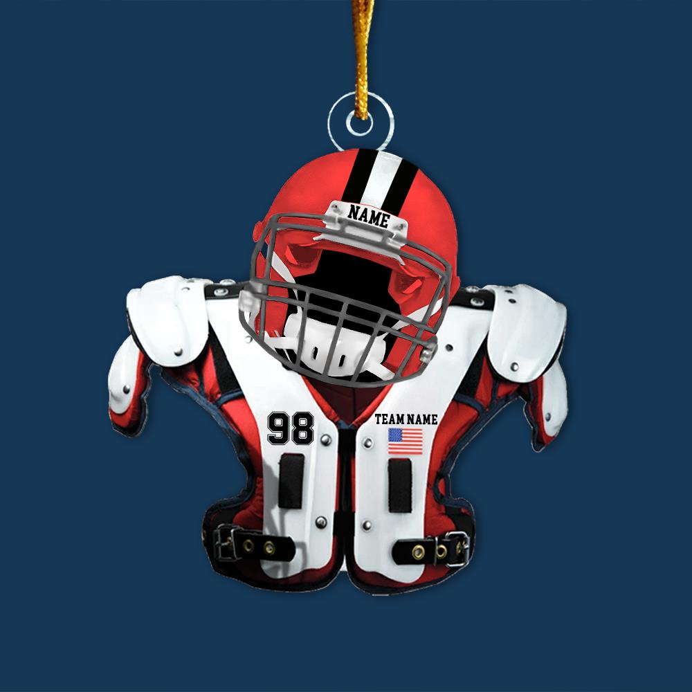 Personalized Football Shoulder Pads & Helmet Acrylic Ornament - Car Mirror Hanger, Backpack Charm, Home & Party Decor