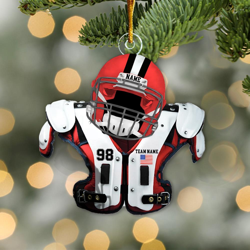 Personalized Football Shoulder Pads & Helmet Acrylic Ornament - Car Mirror Hanger, Backpack Charm, Home & Party Decor