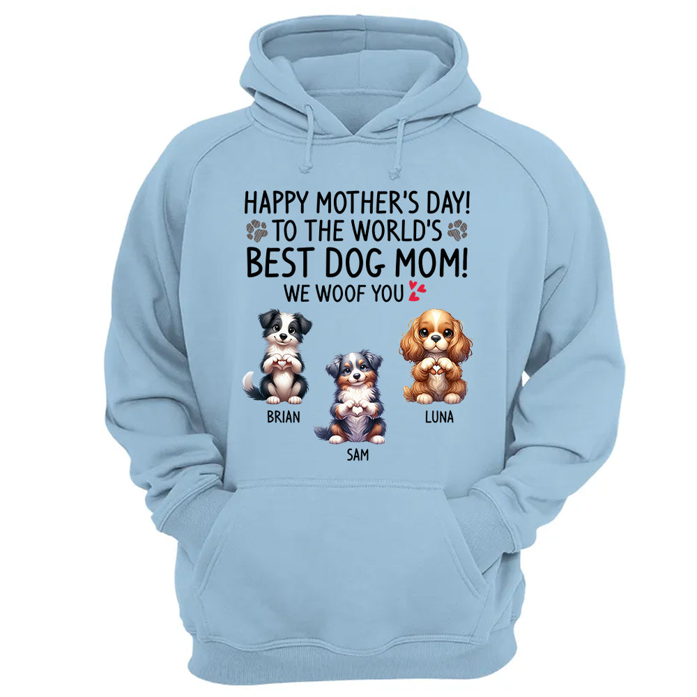 Happy Mother's Day Best Dog Mom I Woof You Custom Shirt For Dog Lovers - Dogs Giving Heart Hand Sign Cute Art Shirt