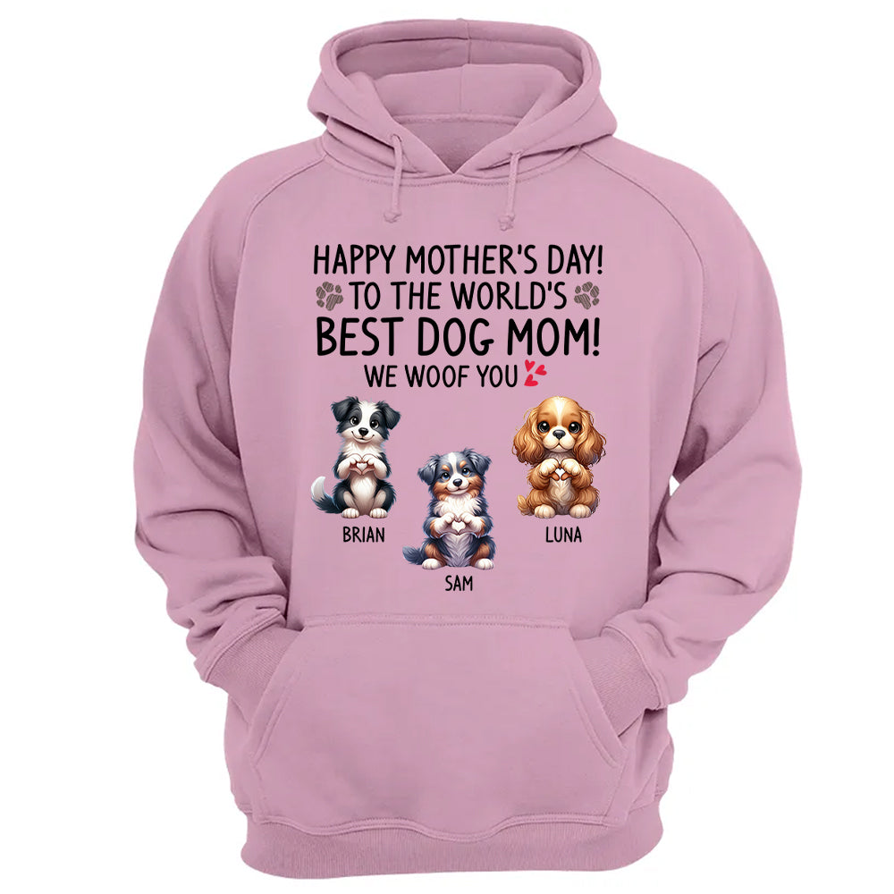 Happy Mother's Day Best Dog Mom I Woof You Custom Shirt For Dog Lovers - Dogs Giving Heart Hand Sign Cute Art Shirt