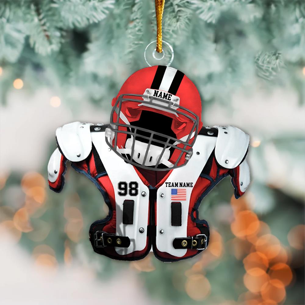 Personalized Football Shoulder Pads & Helmet Acrylic Ornament - Car Mirror Hanger, Backpack Charm, Home & Party Decor