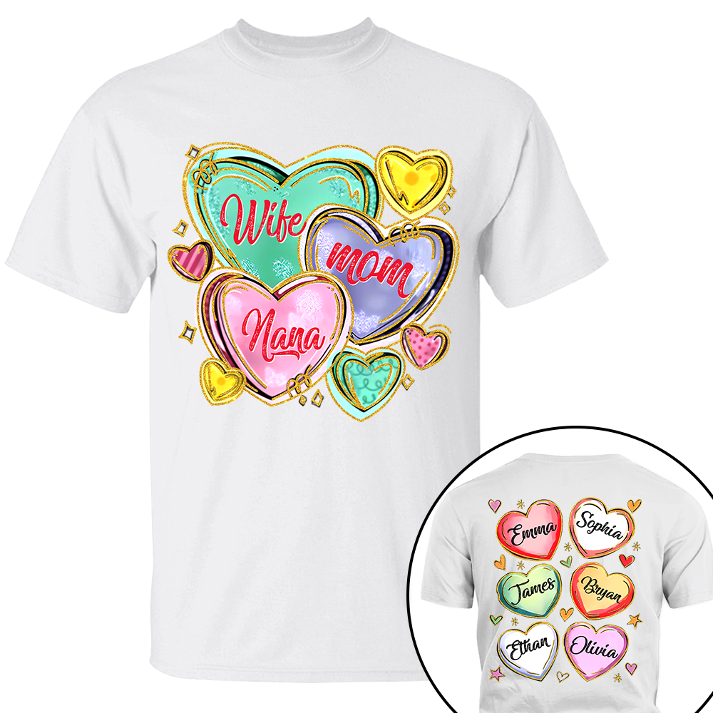 Personalized Grandma Heart Shirt, Custom Nickname Mom Grandma Shirts, Valentine Grandma Mom Gifts