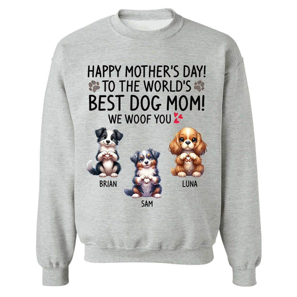 Happy Mother's Day Best Dog Mom I Woof You Custom Shirt For Dog Lovers - Dogs Giving Heart Hand Sign Cute Art Shirt