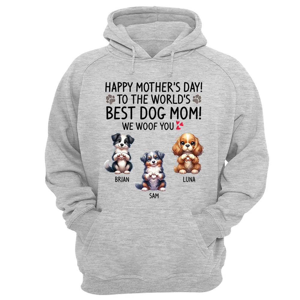 Happy Mother's Day Best Dog Mom I Woof You Custom Shirt For Dog Lovers - Dogs Giving Heart Hand Sign Cute Art Shirt