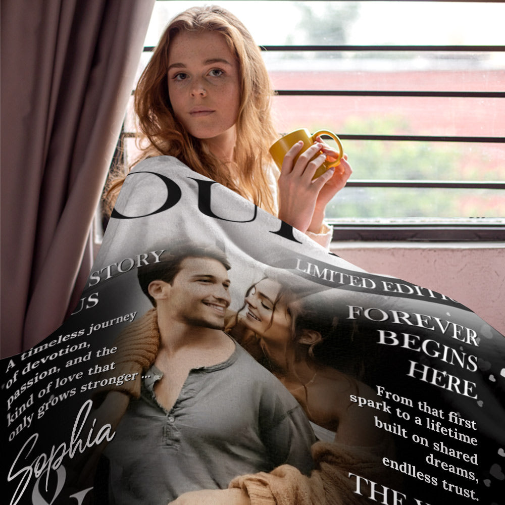 Personalized Love Story Couple Magazine Cover Blanket - Gift For Romantic Couple