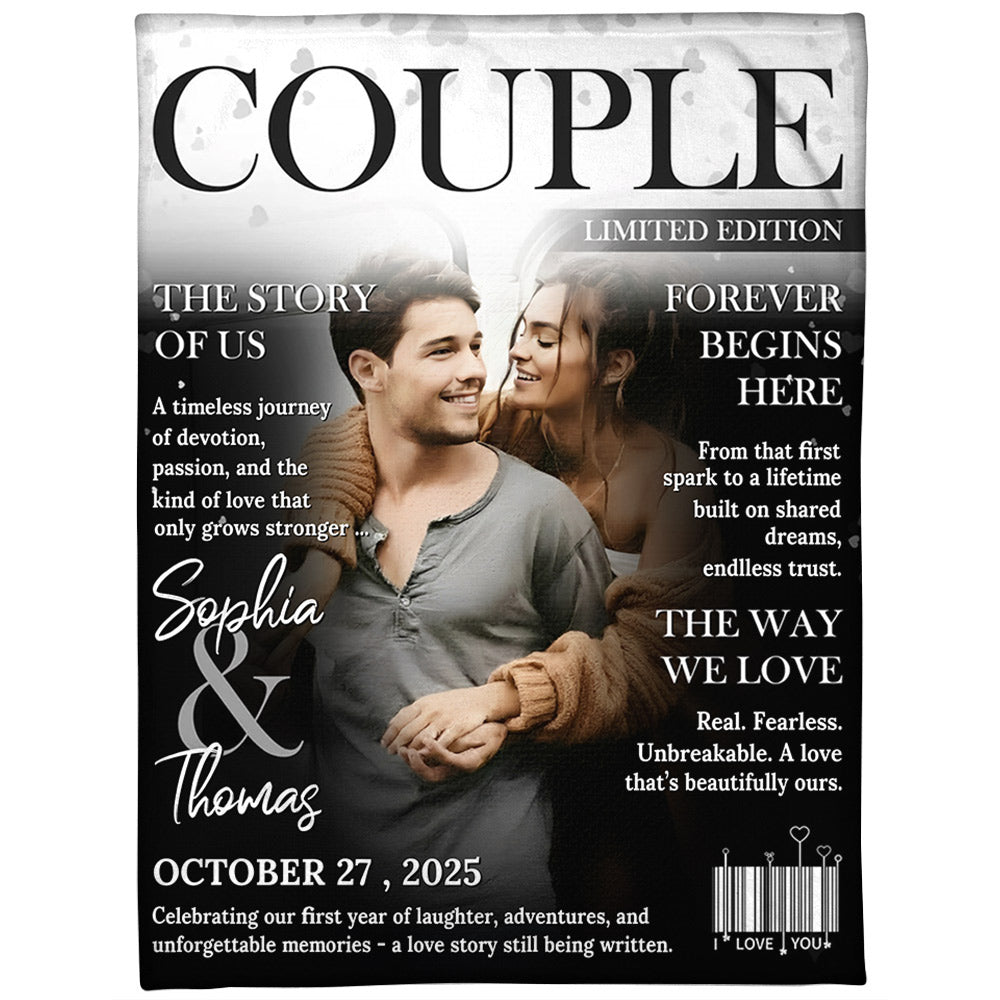 Personalized Love Story Couple Magazine Cover Blanket - Gift For Romantic Couple