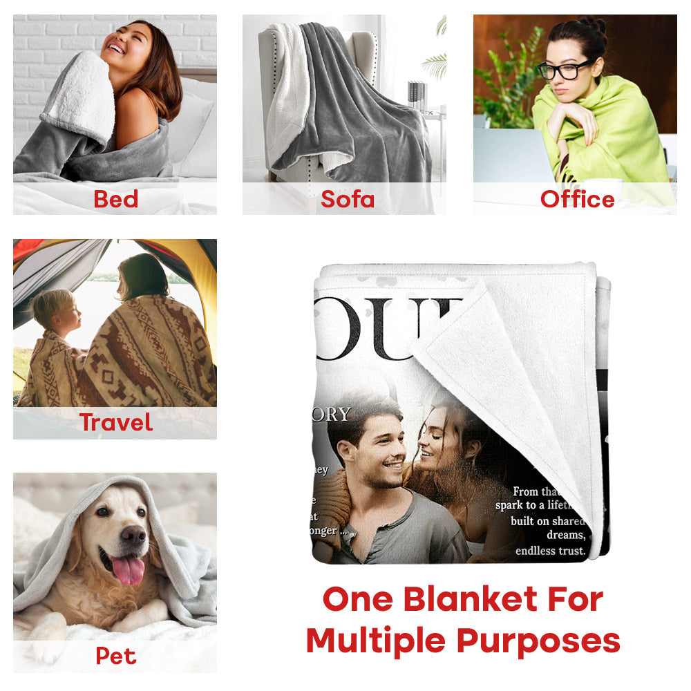 Personalized Love Story Couple Magazine Cover Blanket - Gift For Romantic Couple