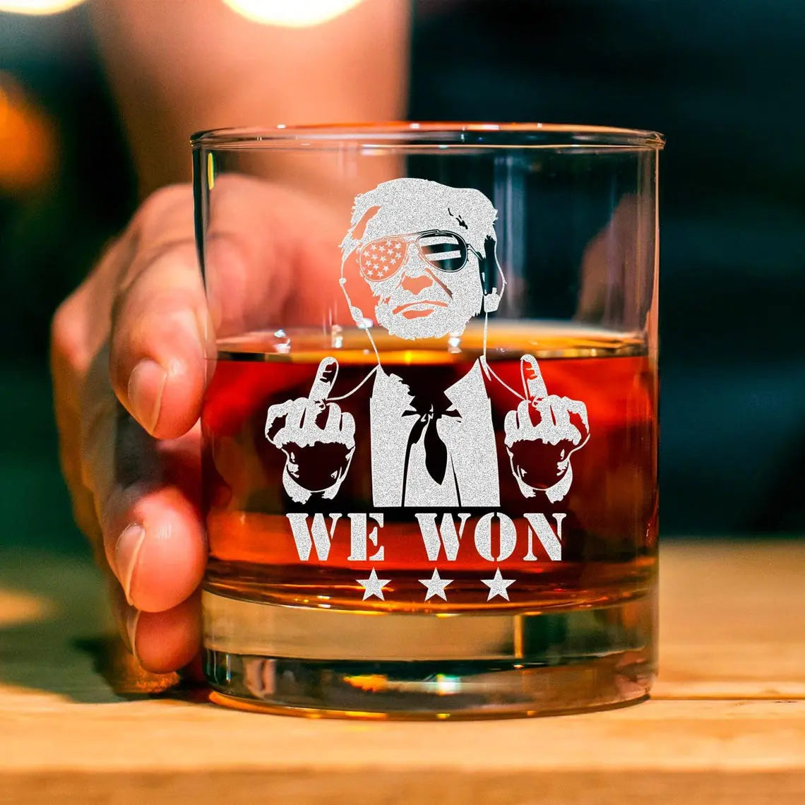 Engraved Trump Won 45 47 Whiskey Glass - Trump President 2024 Rock Glass H2511 