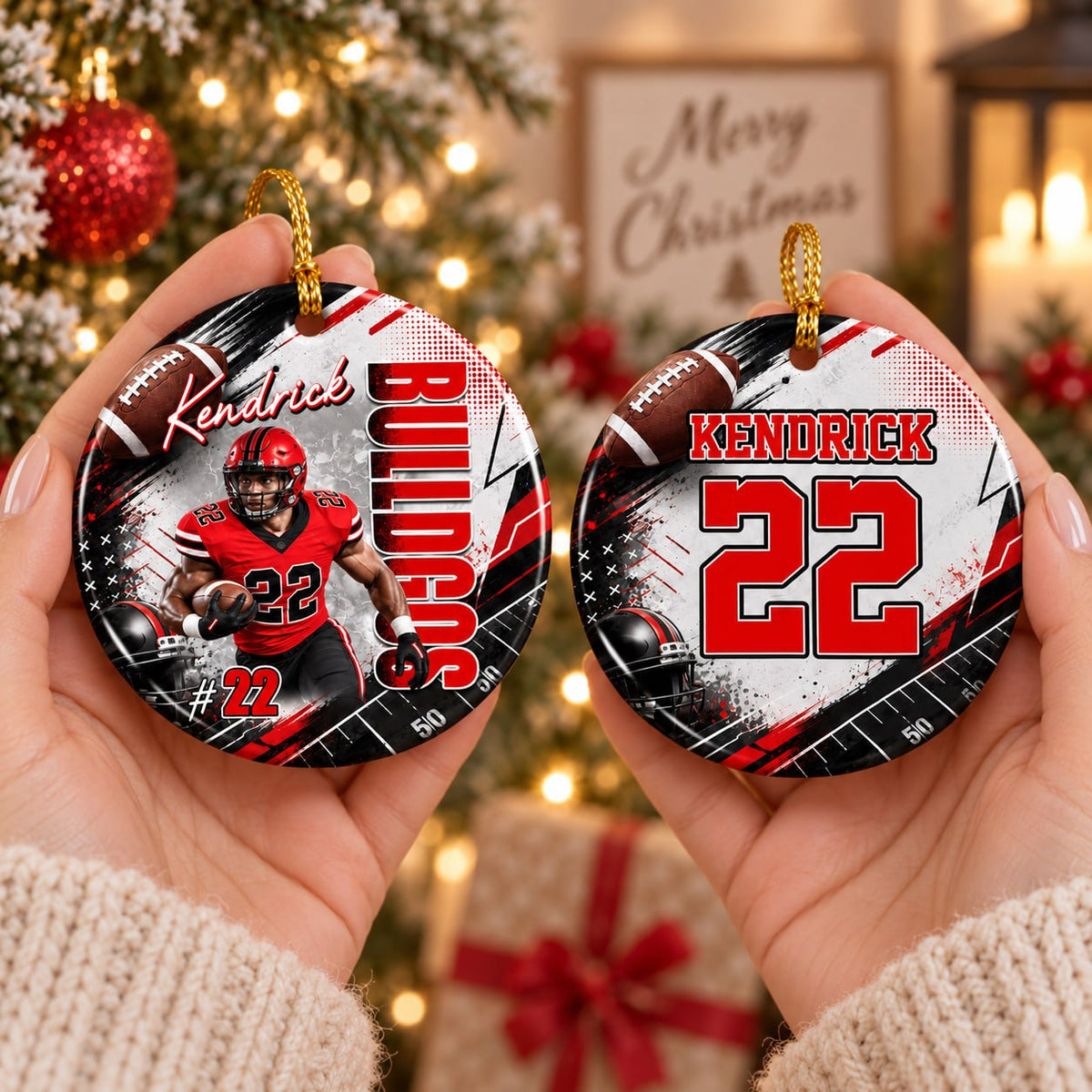 Personalized Football Ceramic Ornament For Christmas - Gifts For Football Lovers & Family NA04 T24