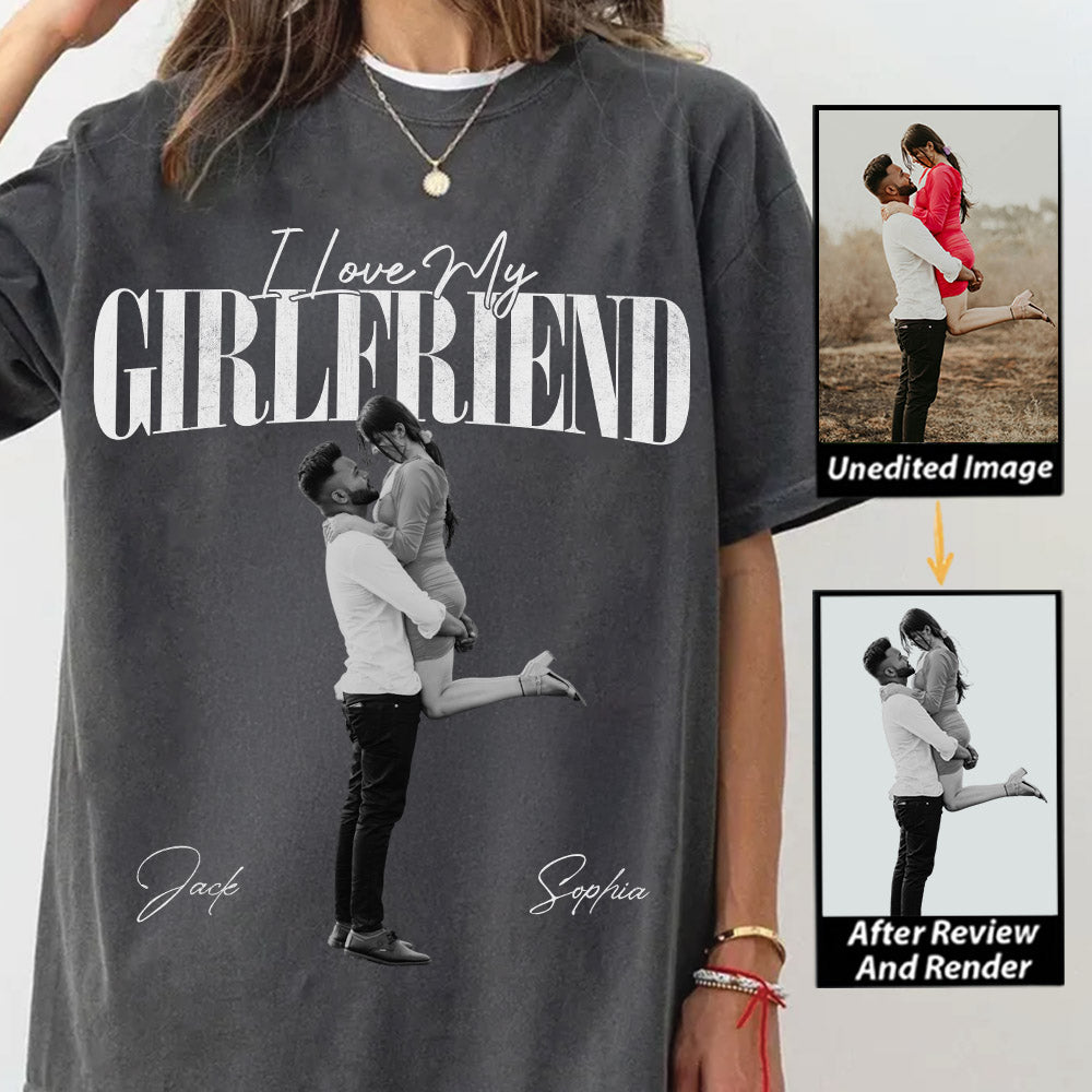 Custom 'I Love My Girlfriend' Valentine Shirt, Personalized Gift For Couple Pt99